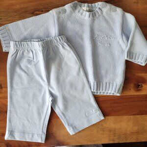 VTG NWOT La Petite Ourse Baby Boy 0-3 Months Cotton Blue Pullover and Pants Set